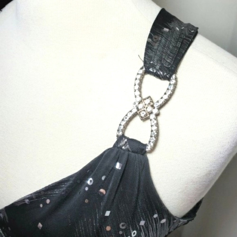 Dress Taboo Women Low Neckline Crossed Cutout Back Silver Sparkle Black Dresses - Picture 8 of 11